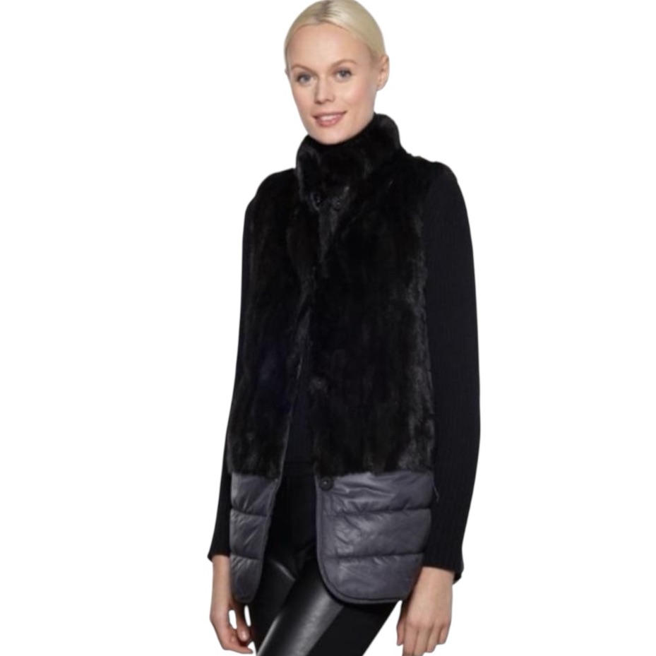 Diana Rosh Real Mink & Down Filled Puffer Vest - Nwt - Black - Medium